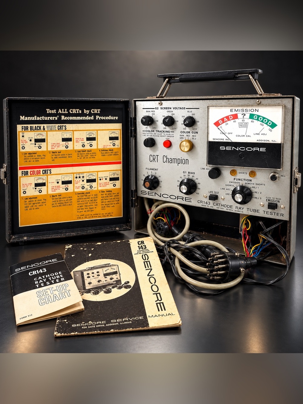 Vintage 1968 Sencore CR143 CRT Champion Cathode Ray Tube Tester W/Manuals